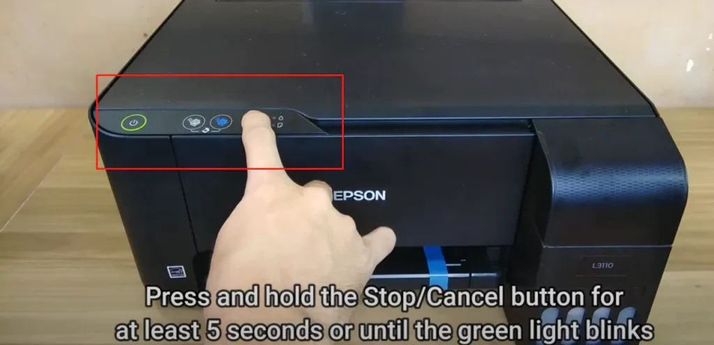 EcoTank Series: Hold the Maintenance or Resume button for 5 seconds