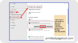 Windows printer settings showing the Print Test Page option