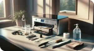 Clean printer and desk setup with original ink cartridges