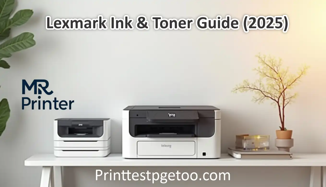 Lexmark ink and toner guide showing printer cartridges and printer setup